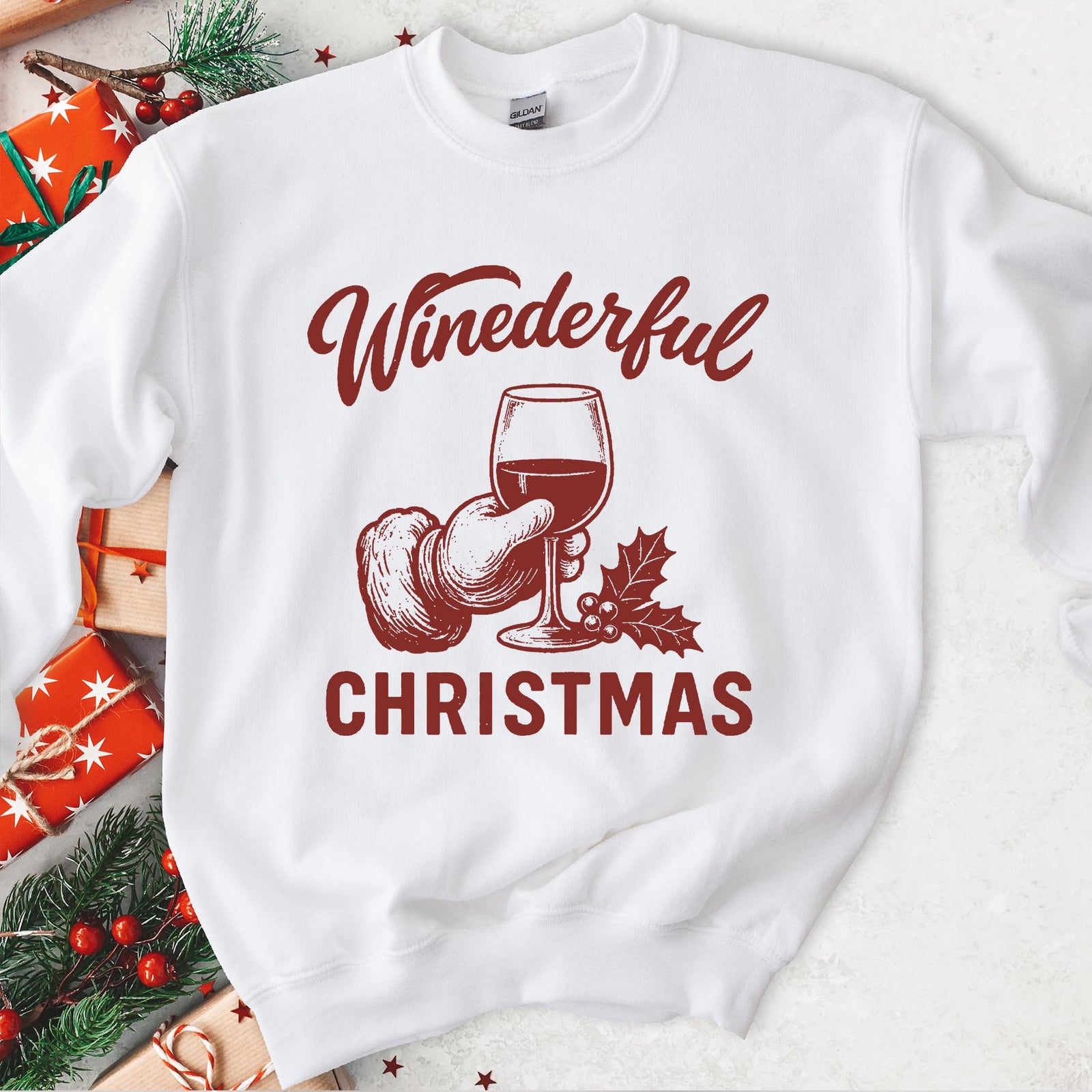 Winederful Christmas Santa Wine Glass Sweatshirt - White