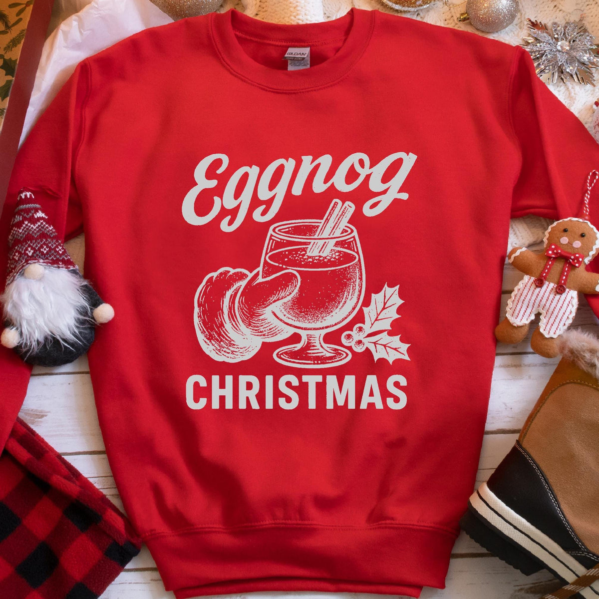 Eggnog Christmas Santa Sweatshirt - Red