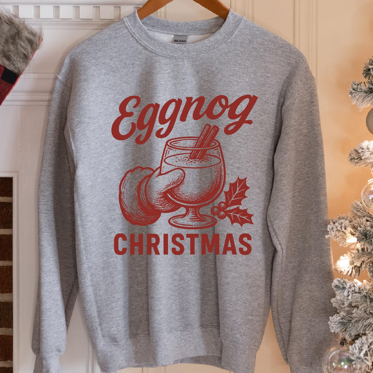 Eggnog Christmas Santa Sweatshirt - Sport Grey