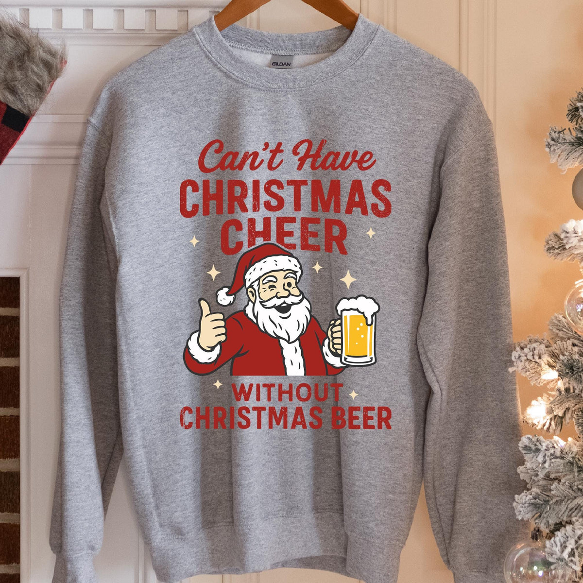 Can't Have Cheer Without Beer Christmas Sweatshirt - Sport Grey