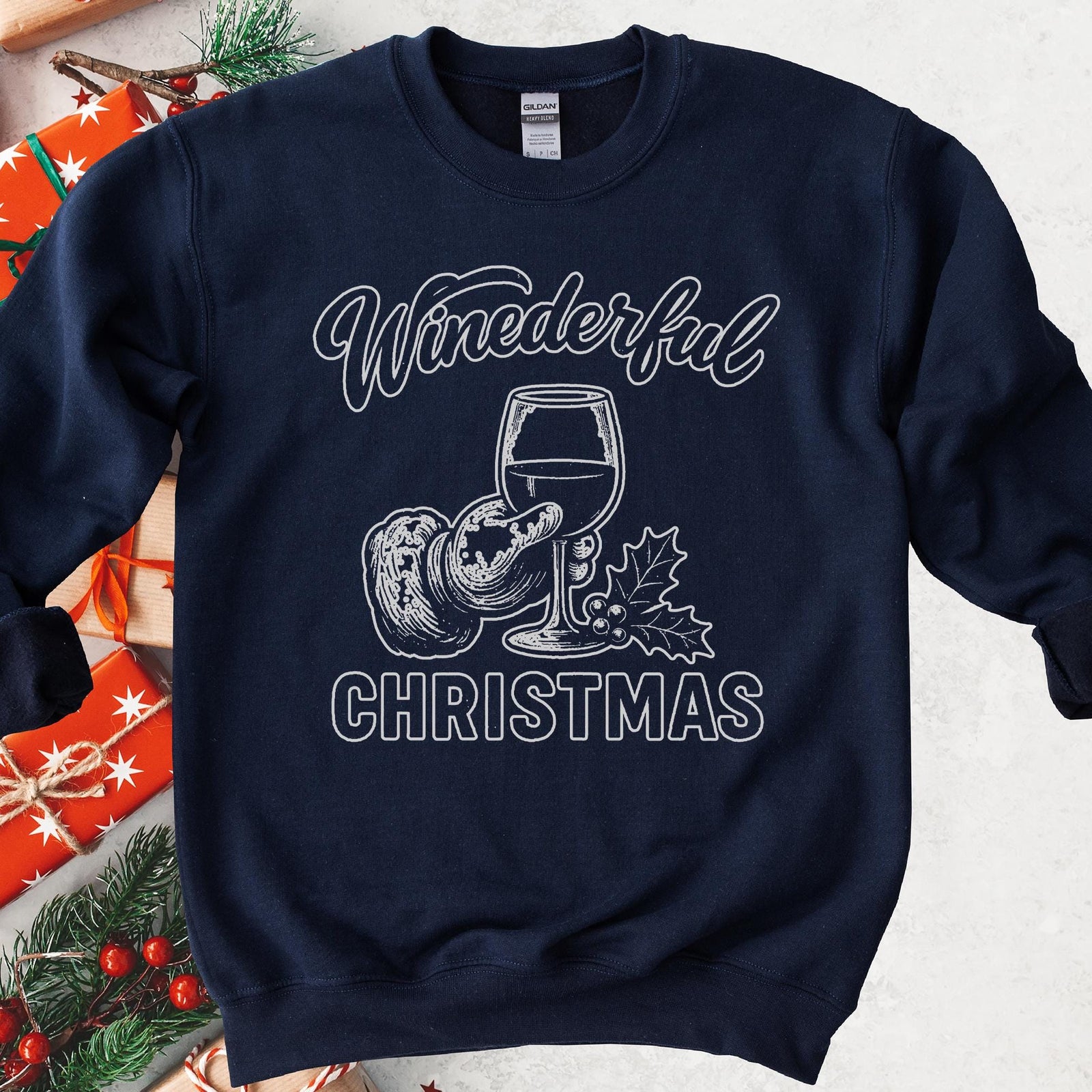 Winederful Christmas Santa Wine Glass Sweatshirt - Navy