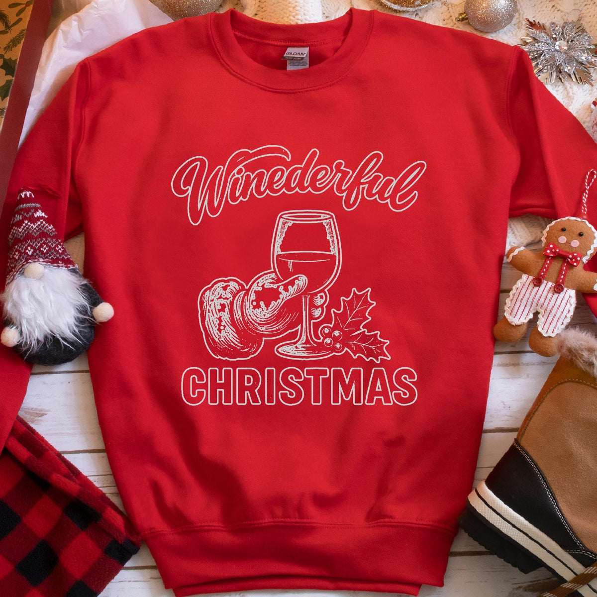 Winederful Christmas Santa Wine Glass Sweatshirt - Red