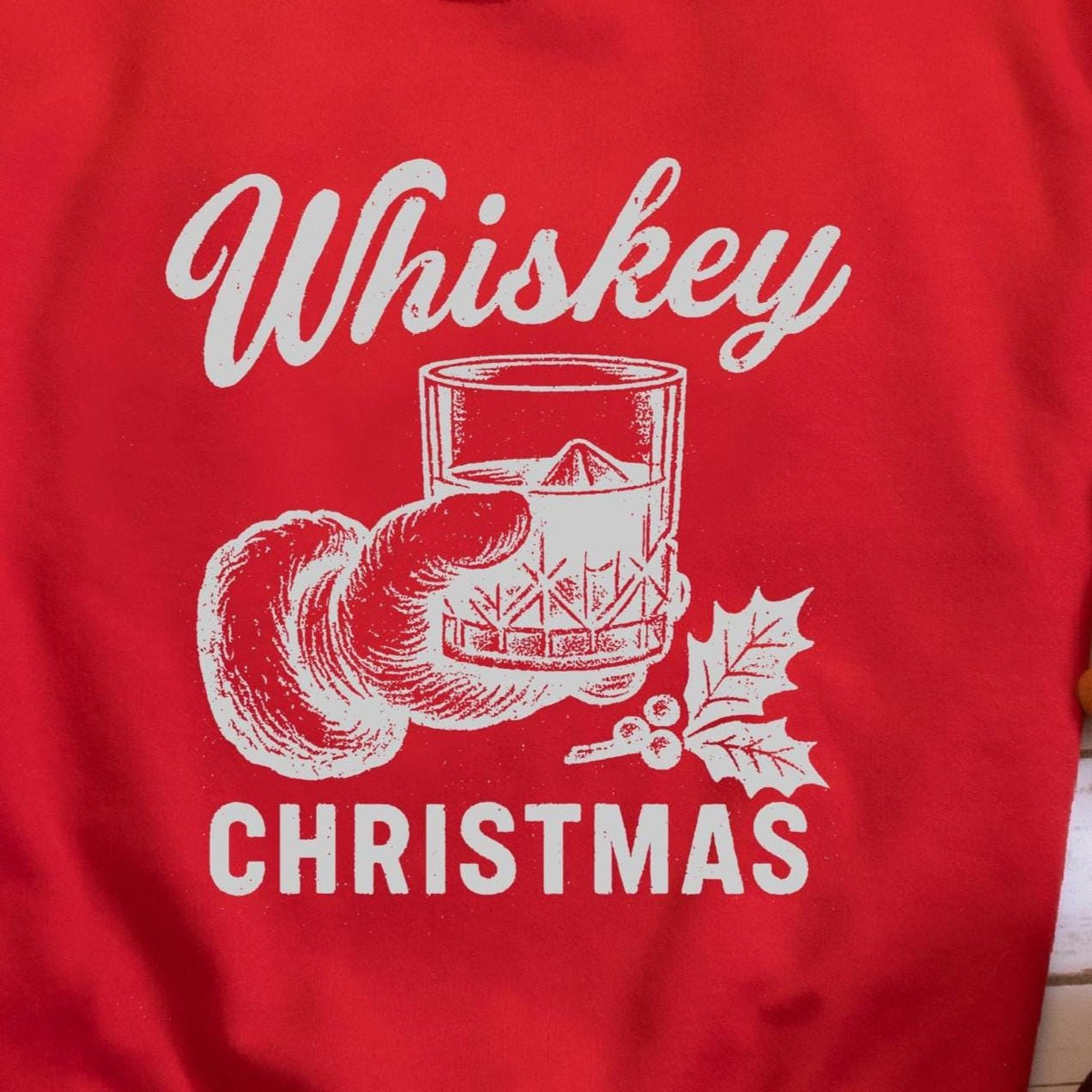 Whiskey Christmas Santa Rocks Glass Sweatshirt - Red