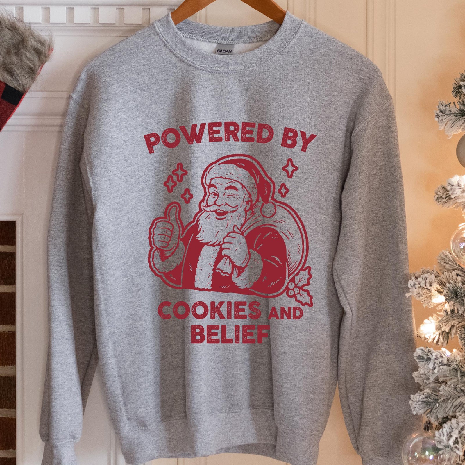 Powered By Cookies and Belief Santa Christmas Sweatshirt - Sport Grey