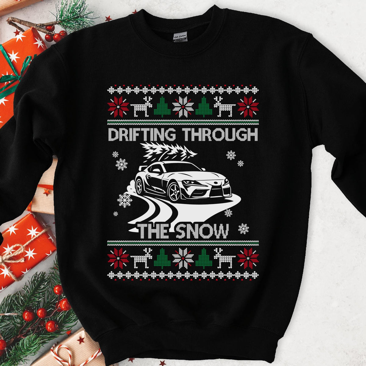 Custom Car Drifting Through the Snow Sweatshirt | Personalized Christmas Car Sweatshirt
