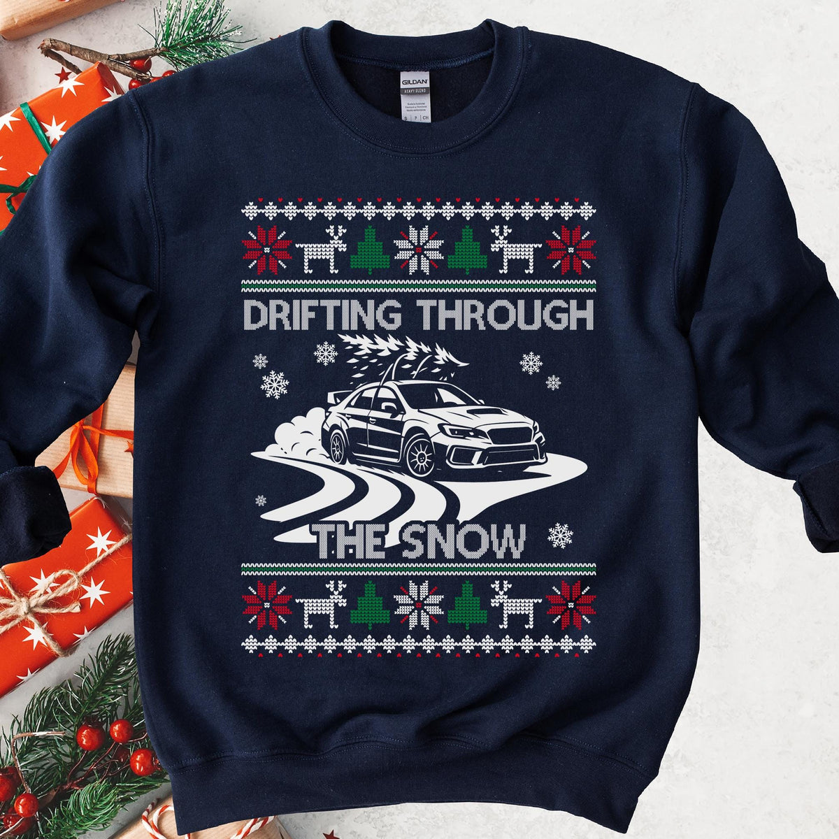Custom Car Drifting Through the Snow Sweatshirt | Personalized Christmas Car Sweatshirt