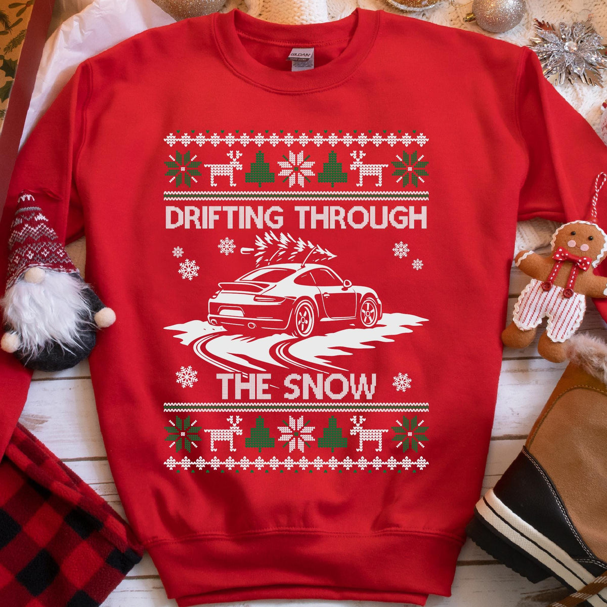 Custom Car Drifting Through the Snow Sweatshirt | Personalized Christmas Car Sweatshirt