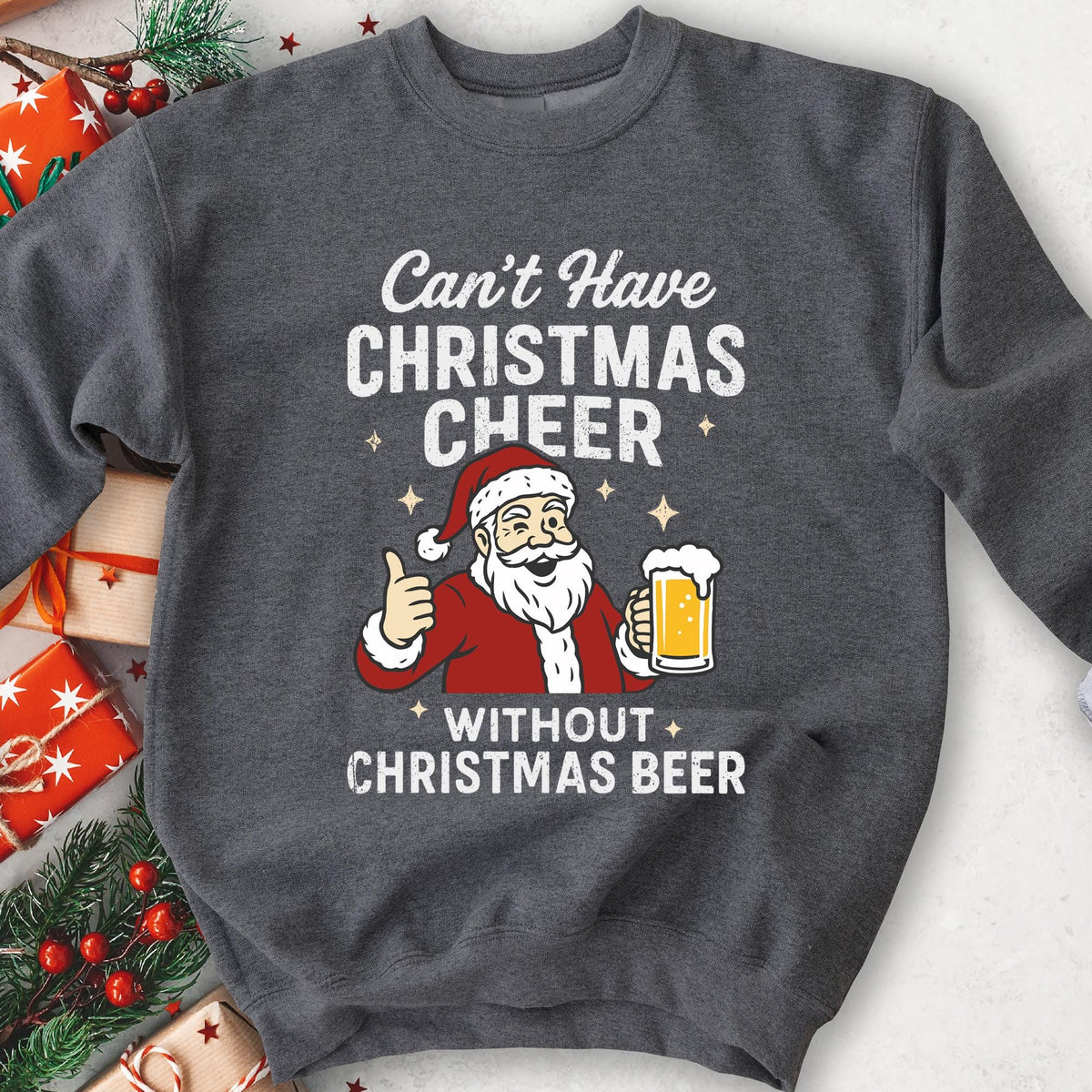 Can't Have Cheer Without Beer Christmas Sweatshirt - Charcoal