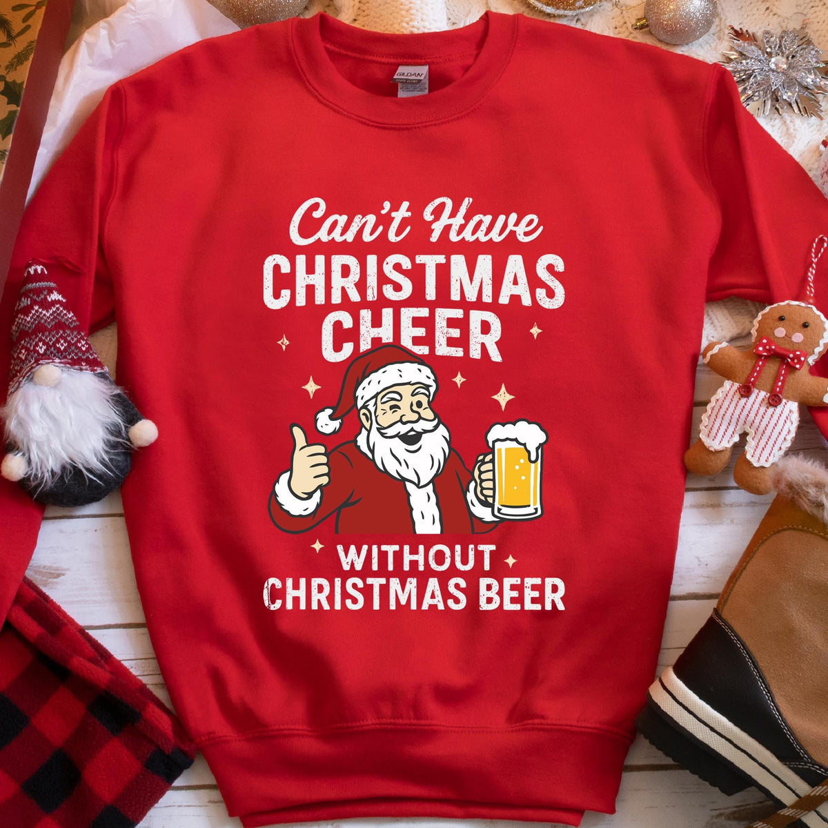 Can't Have Cheer Without Beer Christmas Sweatshirt - Red