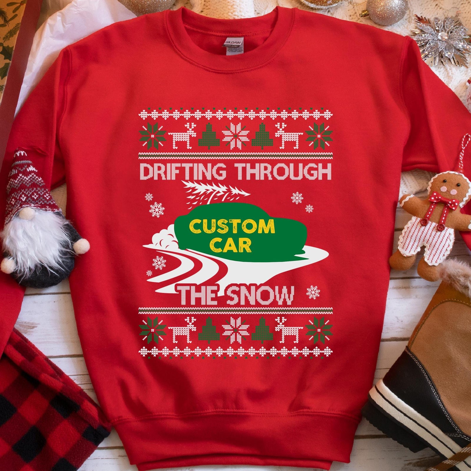 Custom Car Drifting Through the Snow Sweatshirt | Personalized Christmas Car Sweatshirt