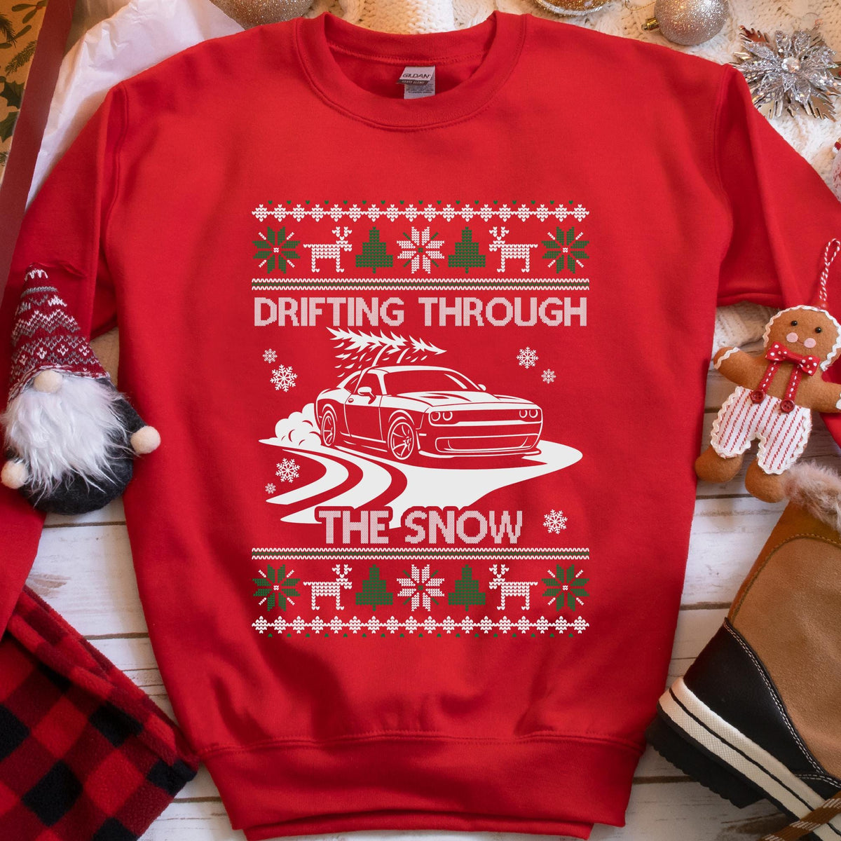 Custom Car Drifting Through the Snow Sweatshirt | Personalized Christmas Car Sweatshirt