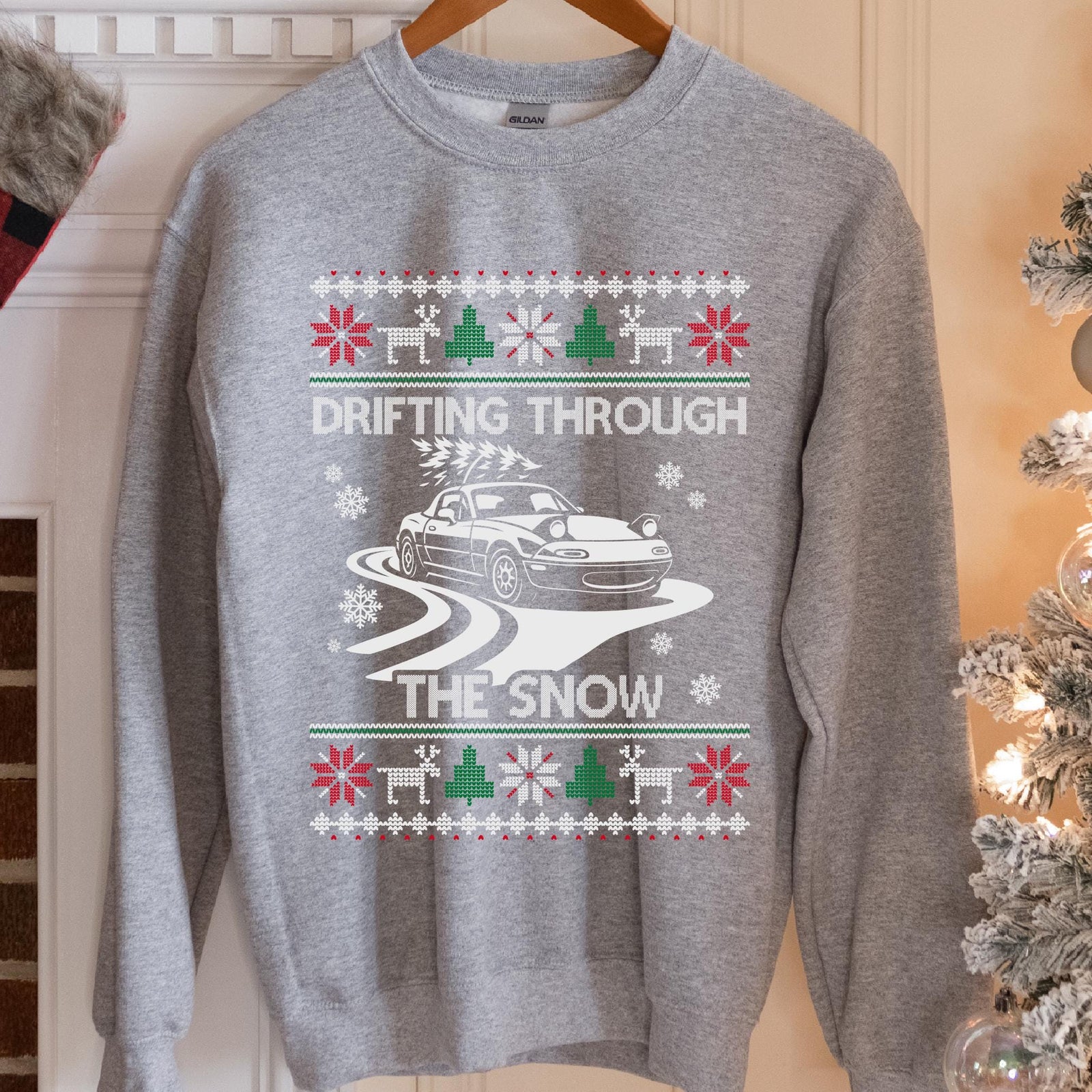 Custom Car Drifting Through the Snow Sweatshirt | Personalized Christmas Car Sweatshirt