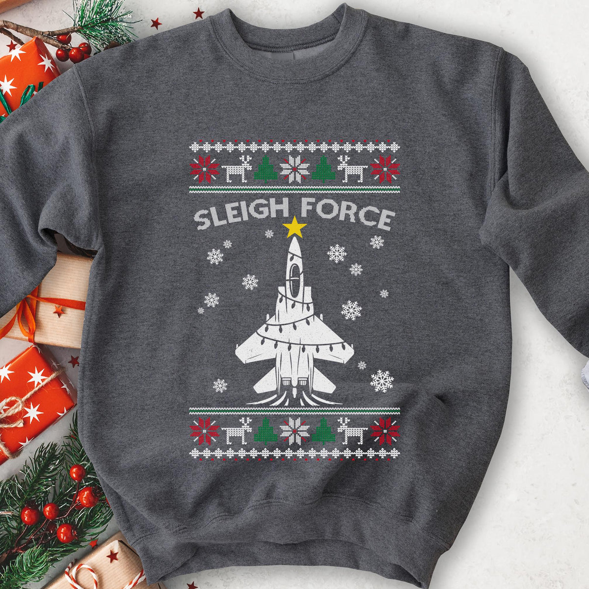 Sleigh Force Fighter Jet Christmas Sweatshirt - Charcoal
