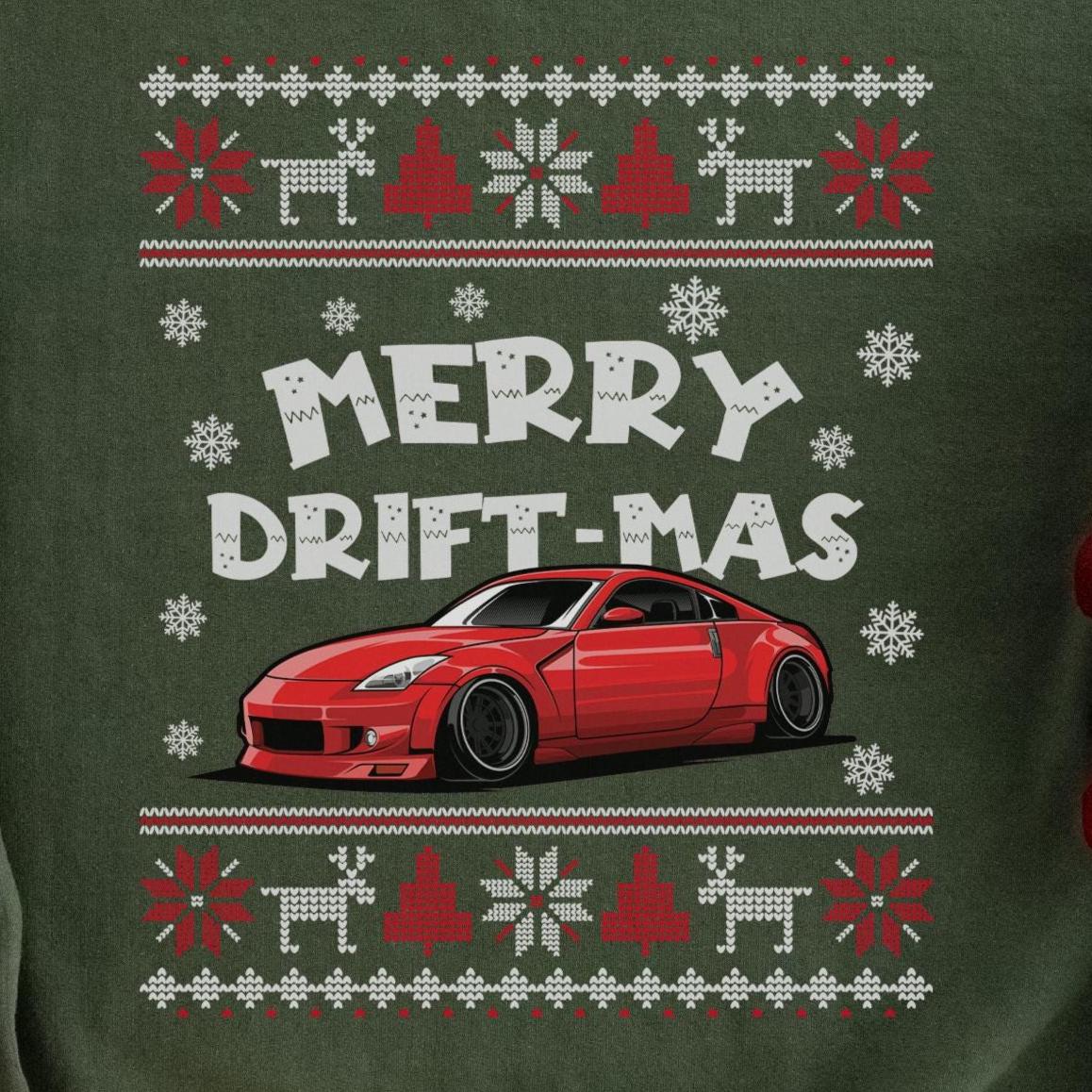 Custom Car Christmas Sweatshirt design close-up