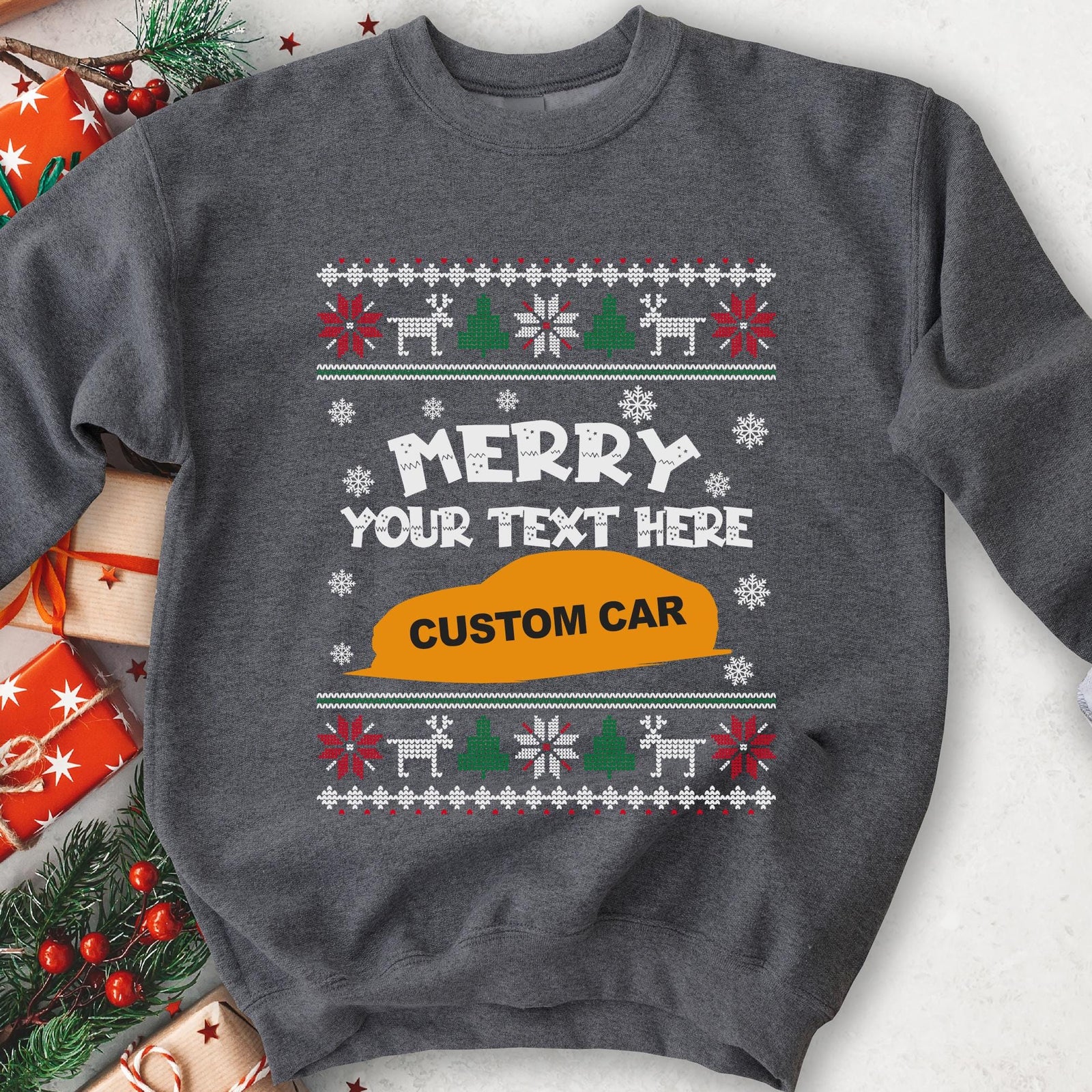 Custom Car Christmas Sweatshirt - Charcoal
