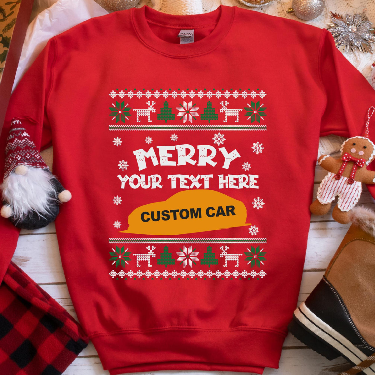 Custom Car Christmas Sweatshirt - Red