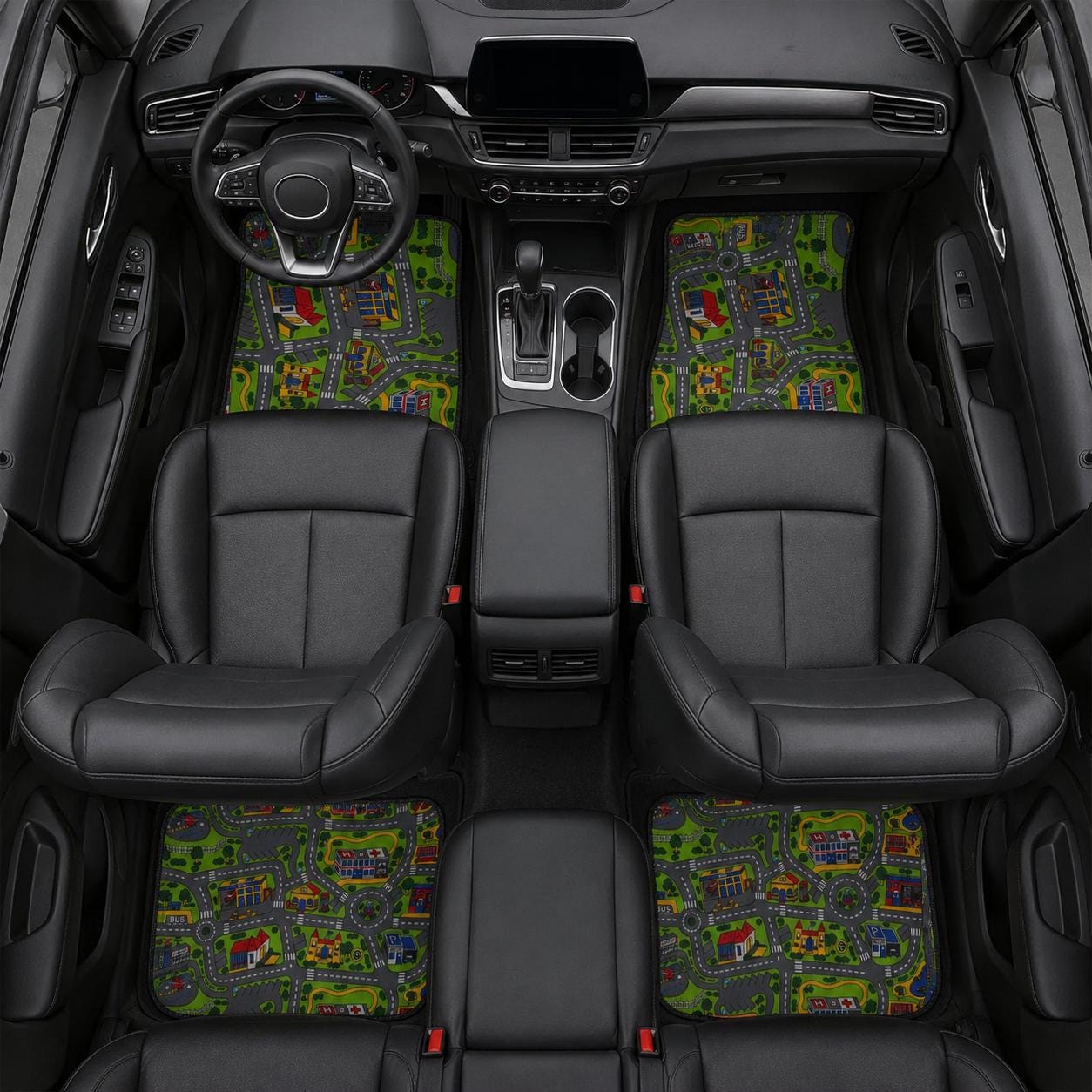 City Carpet Car Floor Mats | Retro 90s Road Map Set