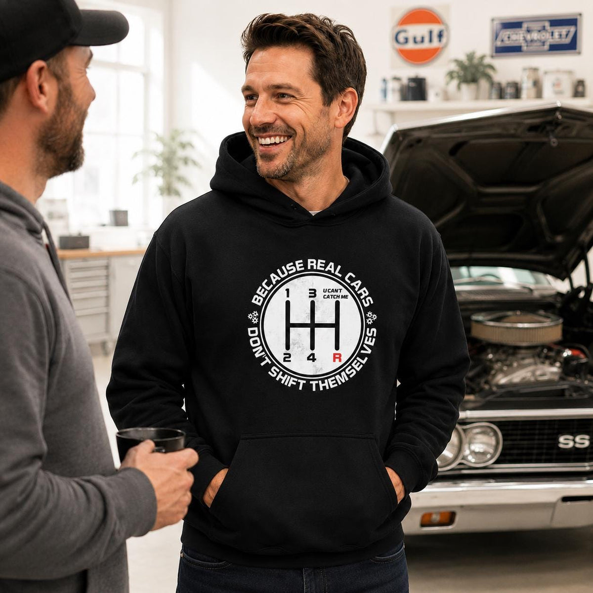 Real Cars Don't Shift Themselves hoodie - lifestyle photo