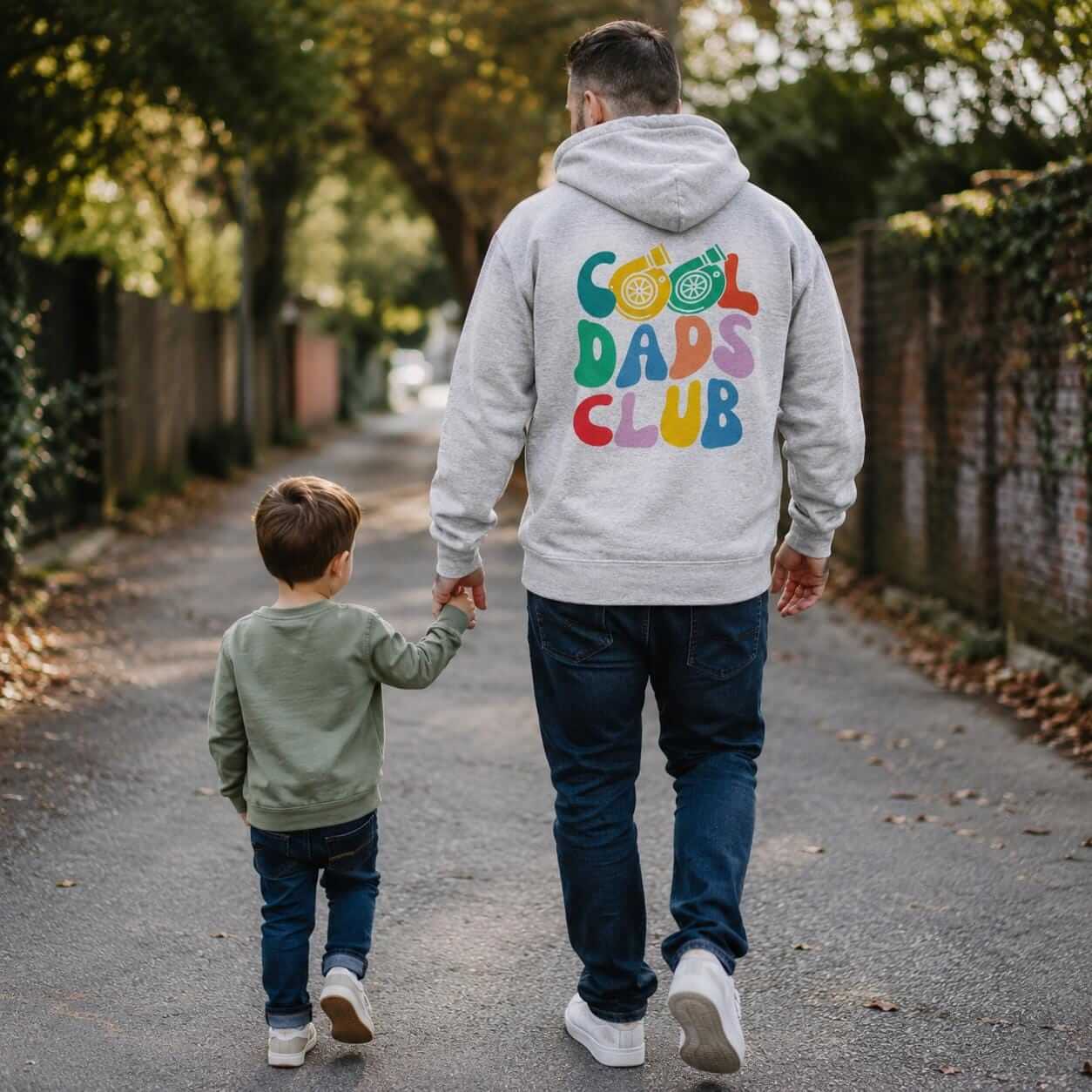 Cool Dads Club hoodie - back print, lifestyle photo