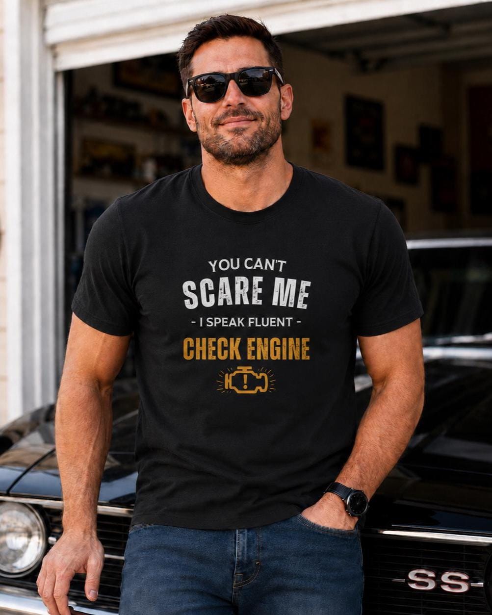 Funny Check Engine T-Shirt - lifestyle photo