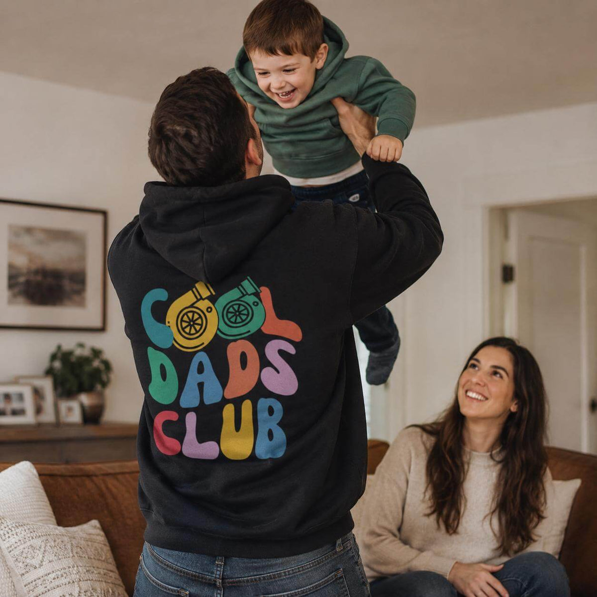 Cool Dads Club hoodie - back print, lifestyle photo