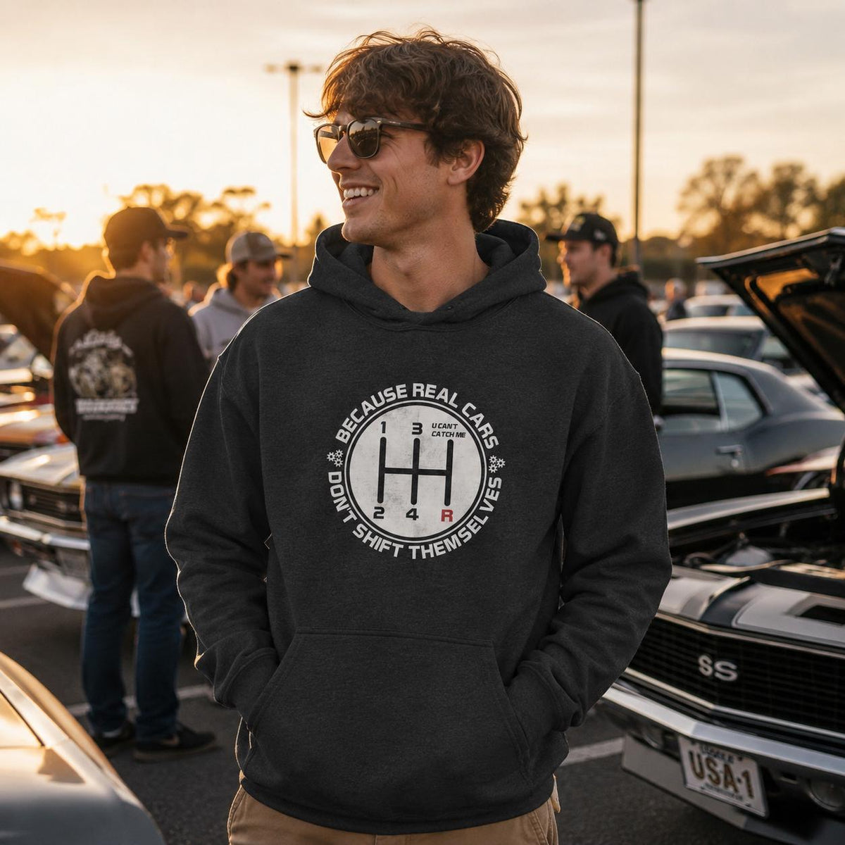 Real Cars Don't Shift Themselves hoodie - lifestyle photo