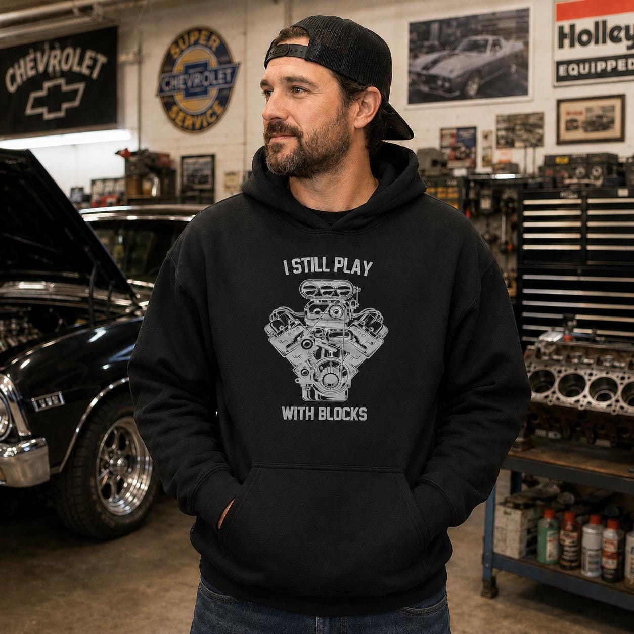 I Still Play With Blocks Funny Mechanic Car hoodie - lifestyle photo