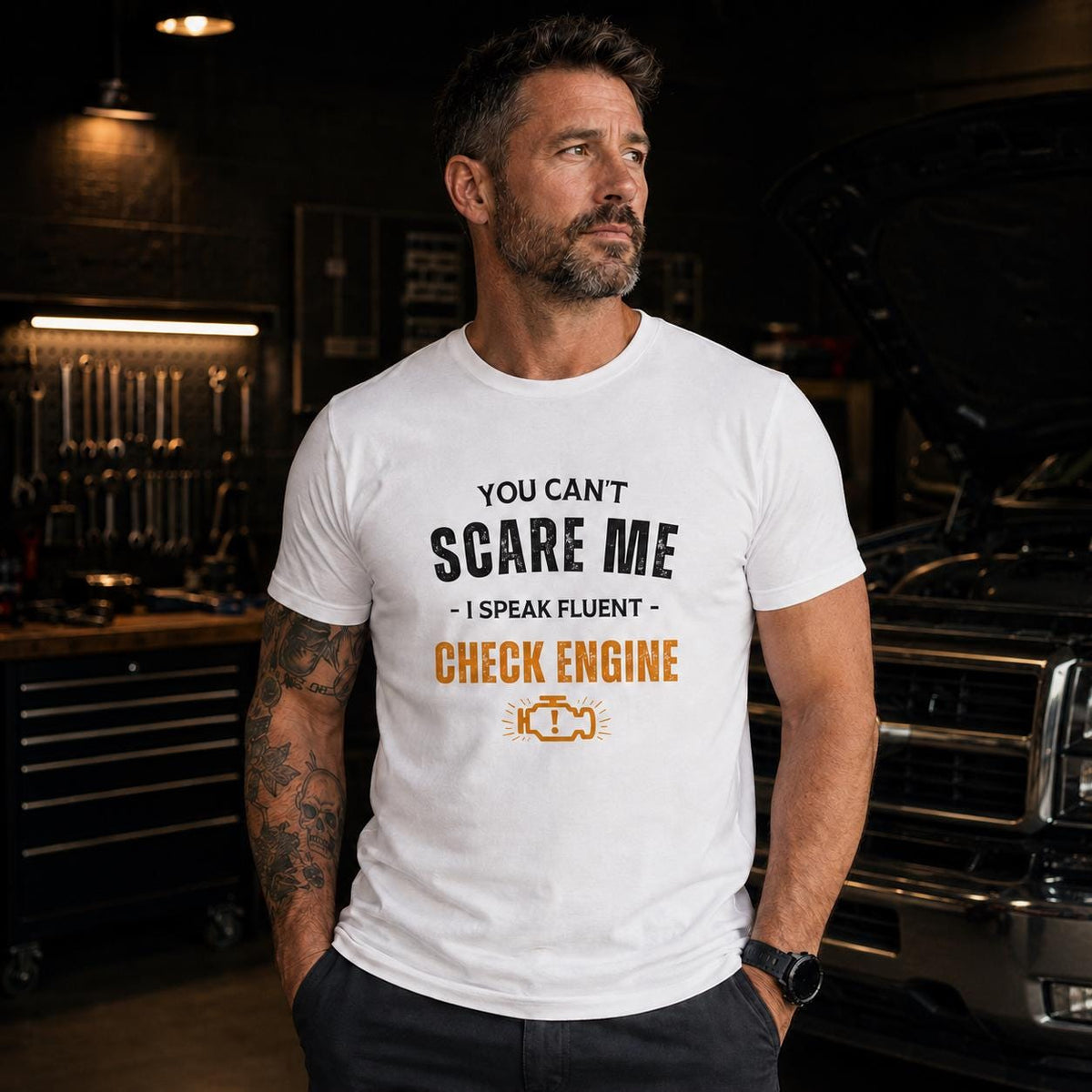 Funny Check Engine T-Shirt - lifestyle photo
