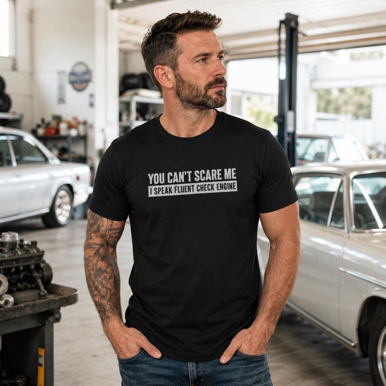 Minimalist Check Engine T-Shirt - lifestyle photo