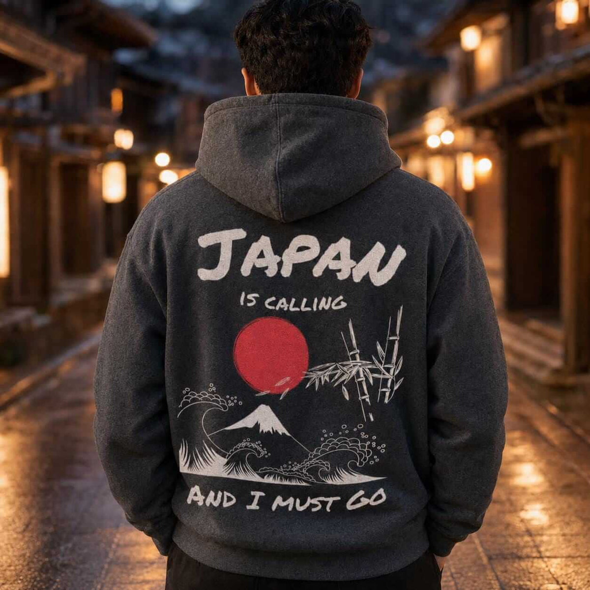 Japan Is Calling and I Must Go hoodie - back print, lifestyle photo