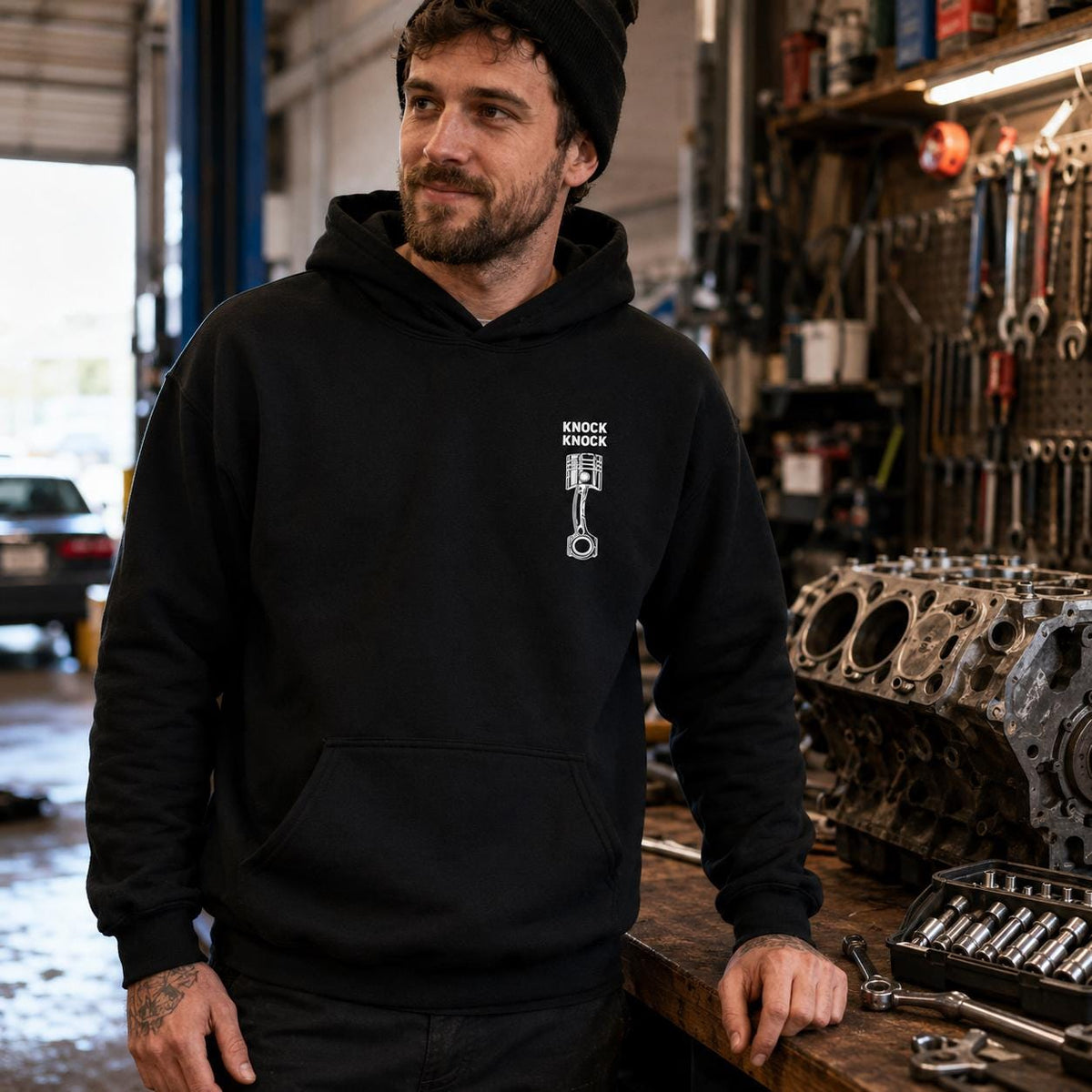 Knock Knock Piston hoodie - lifestyle photo