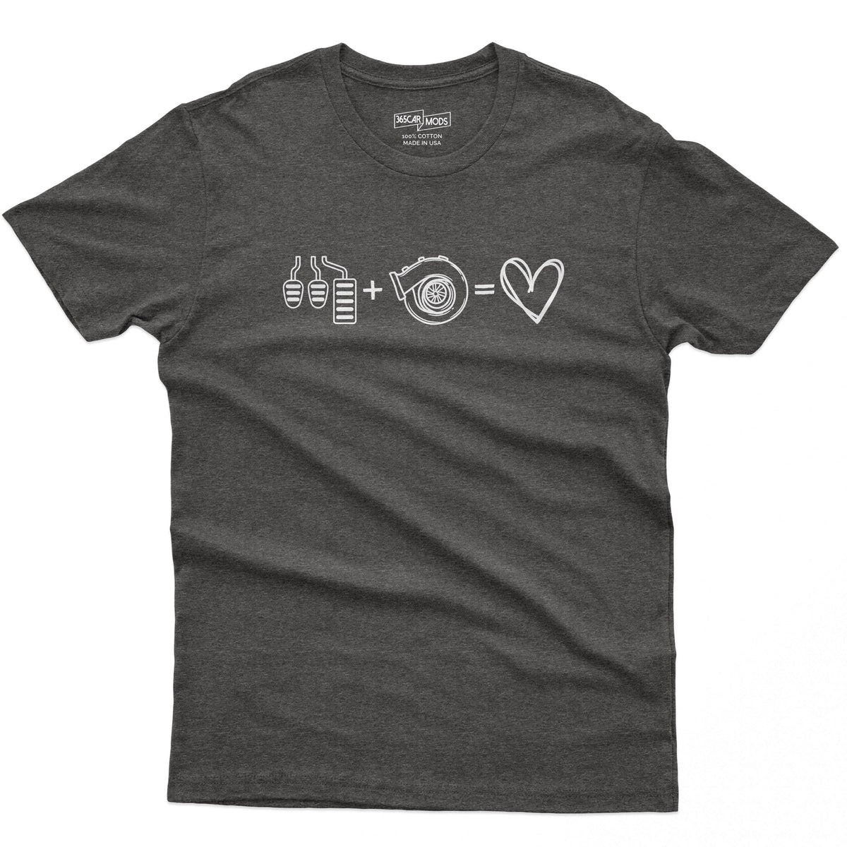 3 Pedals + Turbo = Love t-shirt in dark heather