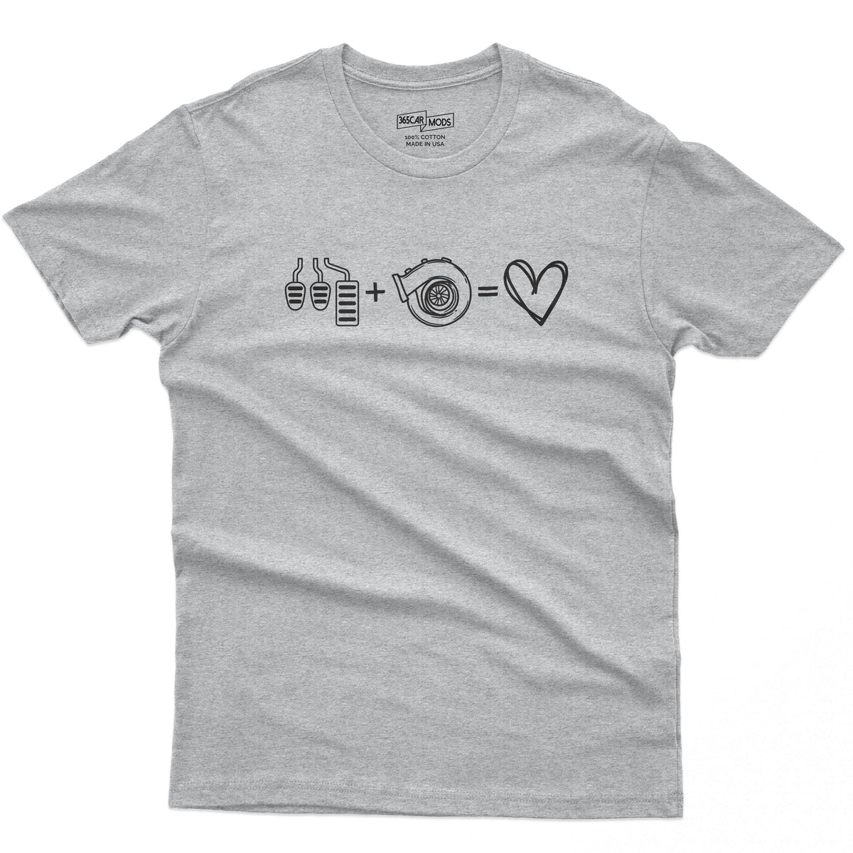 3 Pedals + Turbo = Love t-shirt in sport grey with black print