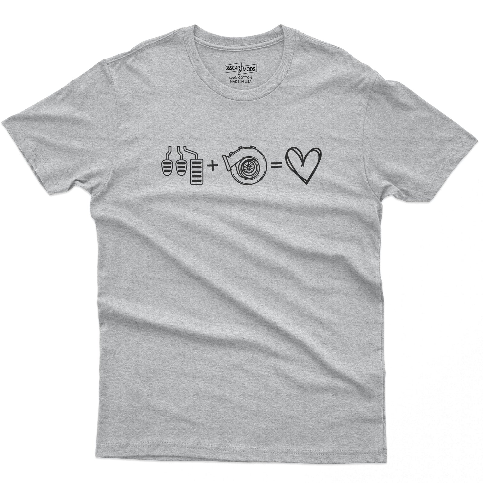 3 Pedals + Turbo = Love t-shirt in sport grey with black print