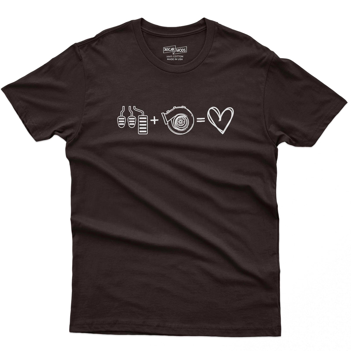 3 Pedals + Turbo = Love t-shirt in dark chocolate