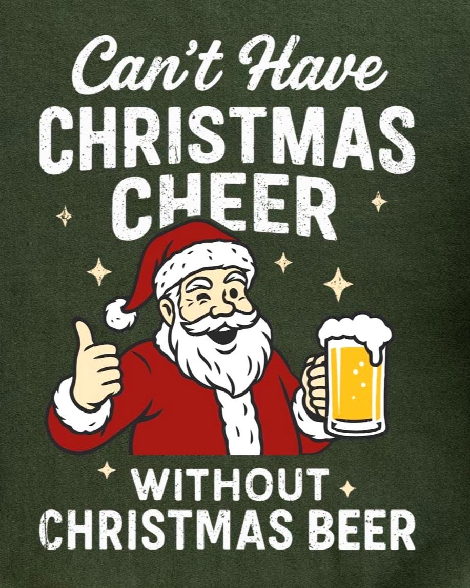 Can't Have Cheer Without Beer Christmas Sweatshirt design close-up
