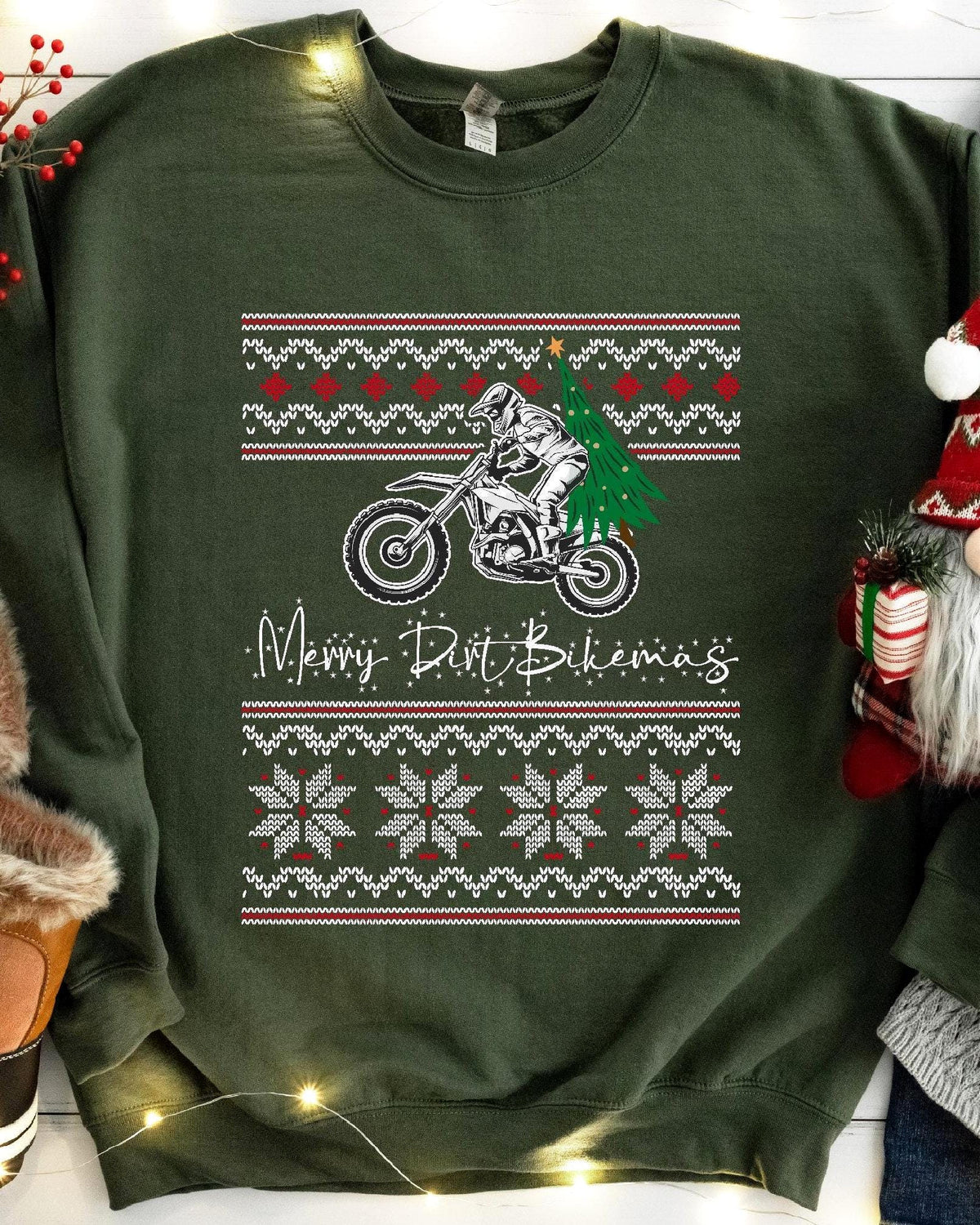 Merry Dirt Bikemas Christmas Sweatshirt - Military Green