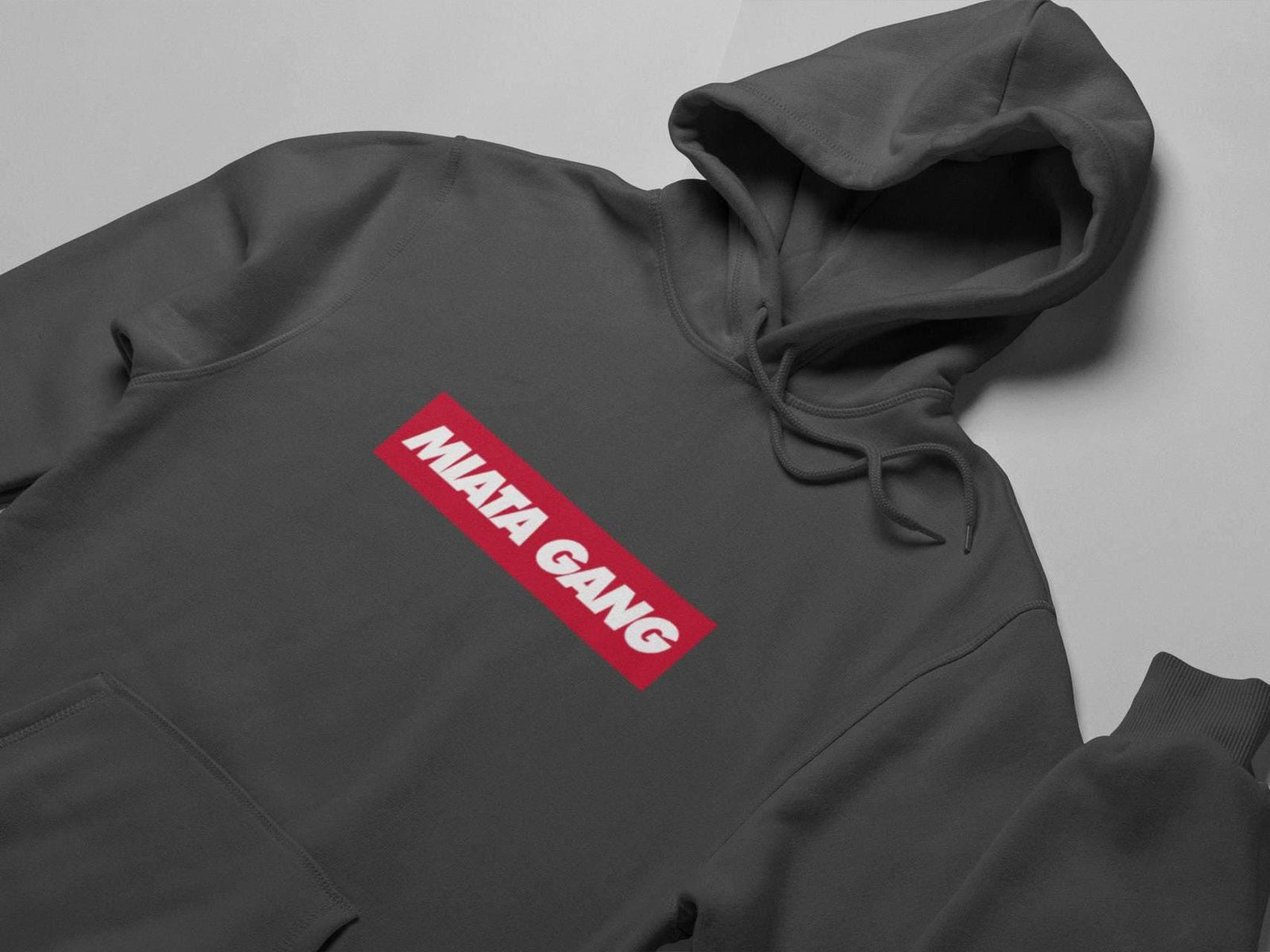 JDM Gang Roadster Car Hoodie - light grey hoodie, print close-up