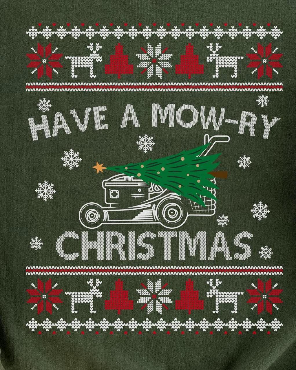 Have a Mow-ry Christmas Sweatshirt design close-up