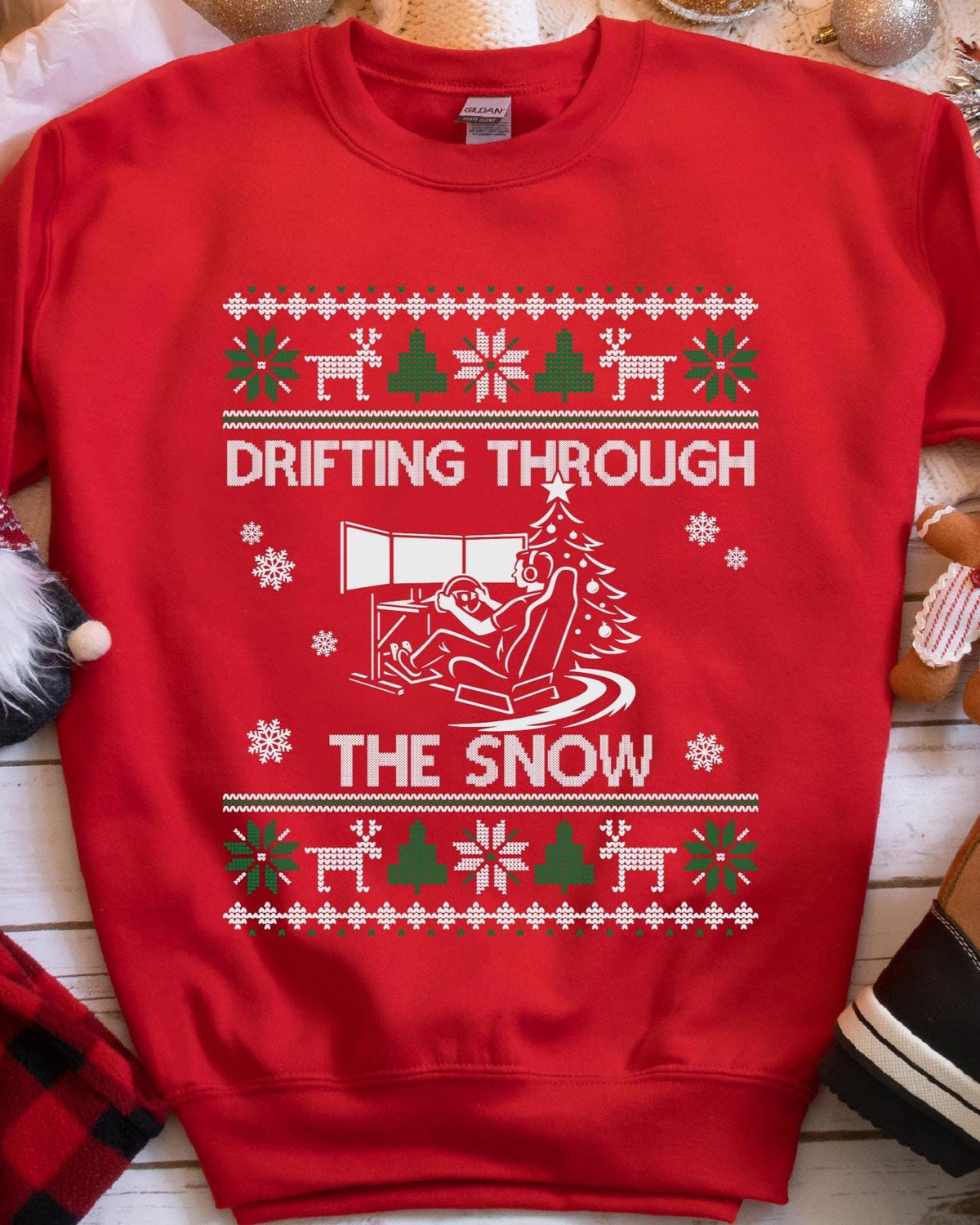 Drifting Through the Snow Sim Racing Christmas Sweatshirt - Red