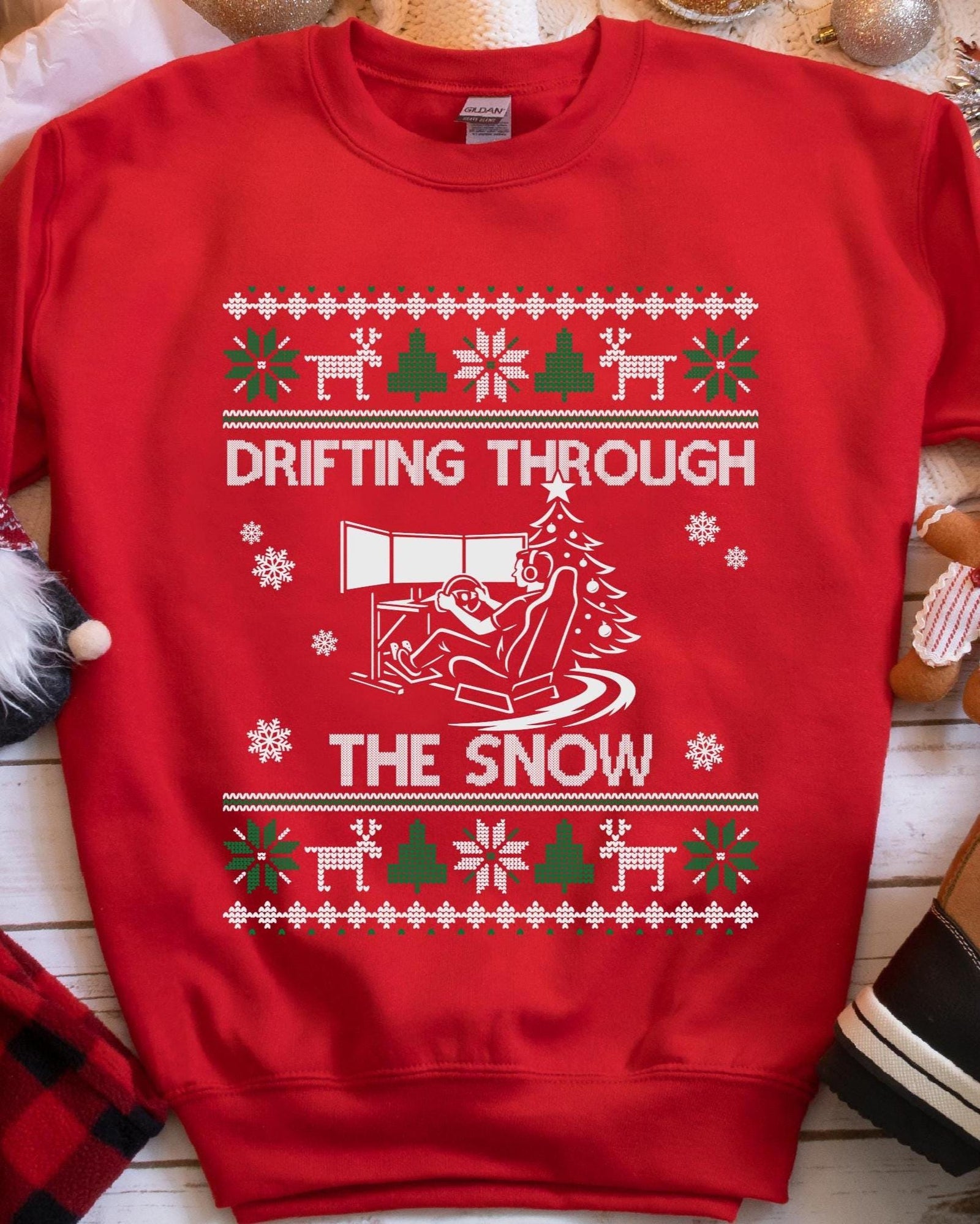 Drifting Through the Snow Sim Racing Christmas Sweatshirt - Red
