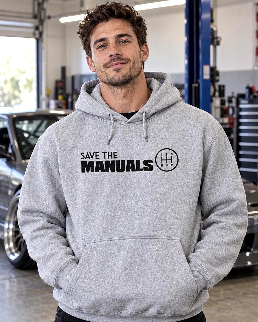 Save the Manuals Car hoodie - lifestyle photo