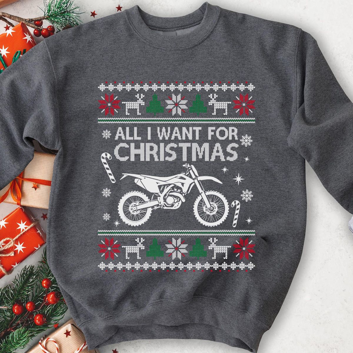 All I Want For Christmas Custom Motorcycle Sweatshirt - Charcoal