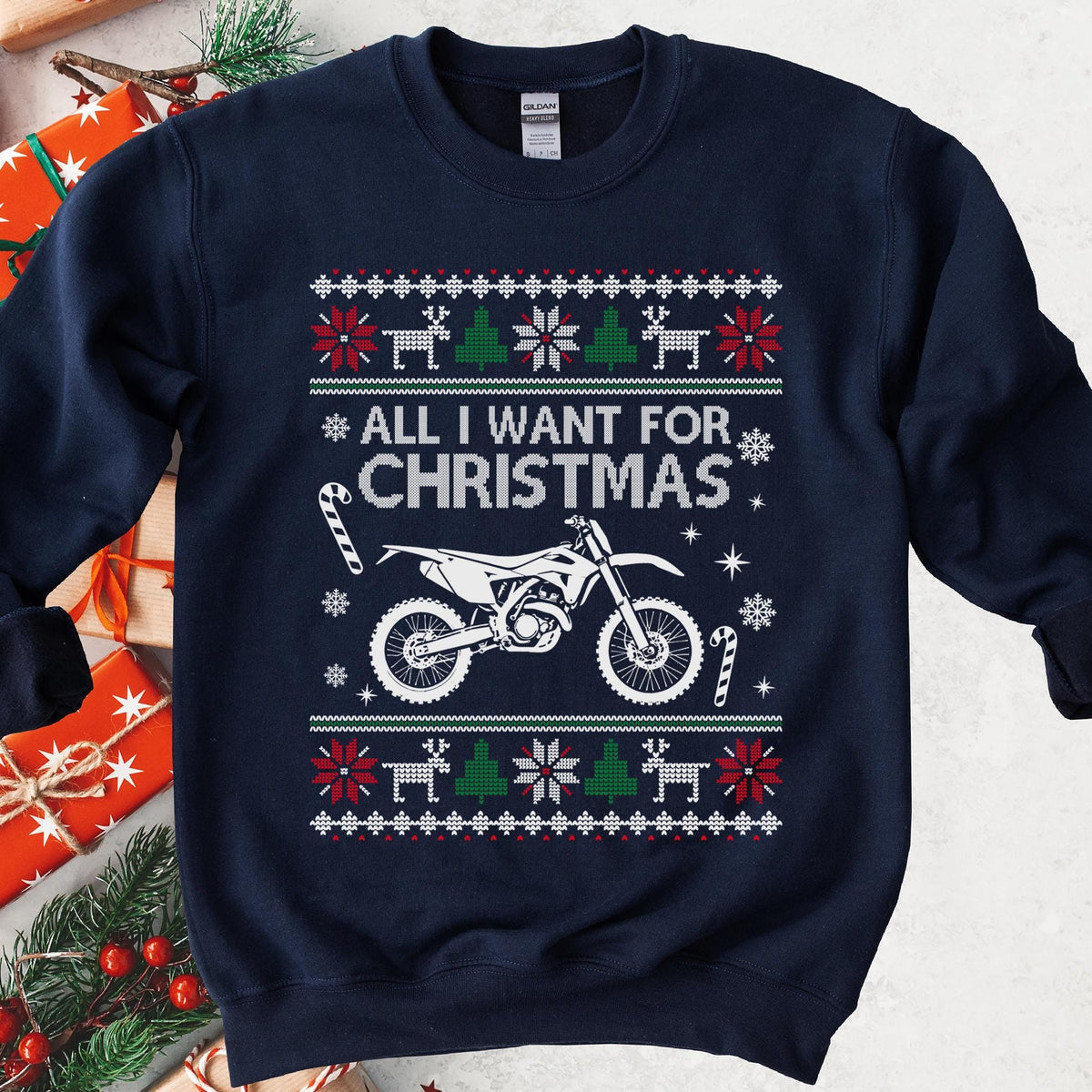 All I Want For Christmas Custom Motorcycle Sweatshirt - Navy