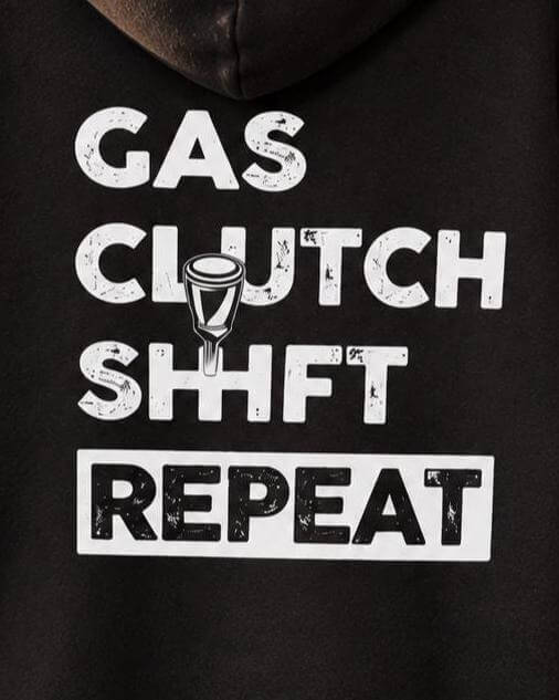 Gas Clutch Shift Repeat hoodie - back print close-up
