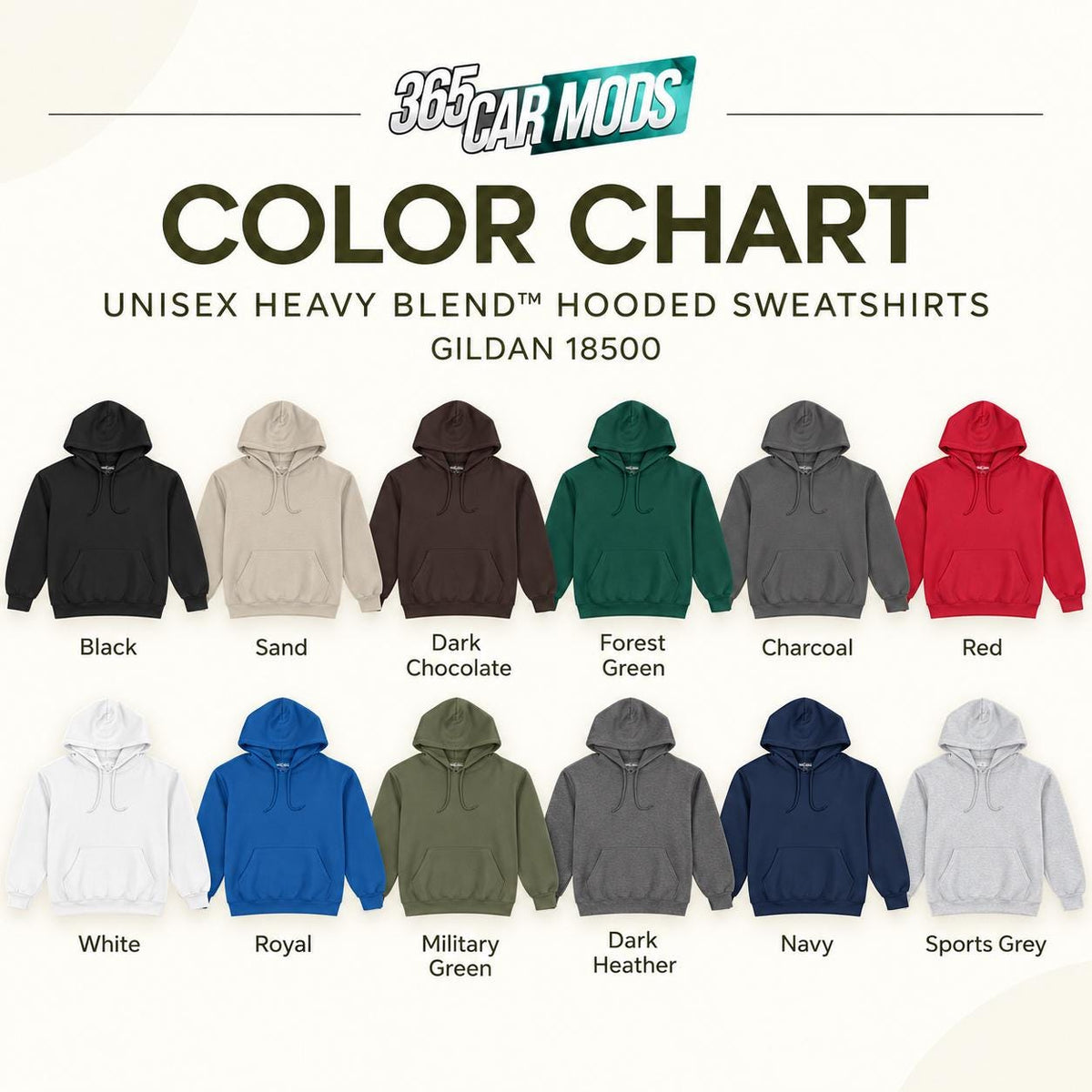 Gildan 18500 hoodie color chart