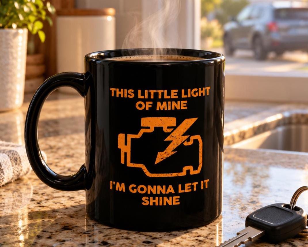 Check Engine Light Coffee Mug | Funny Car Guy Gift