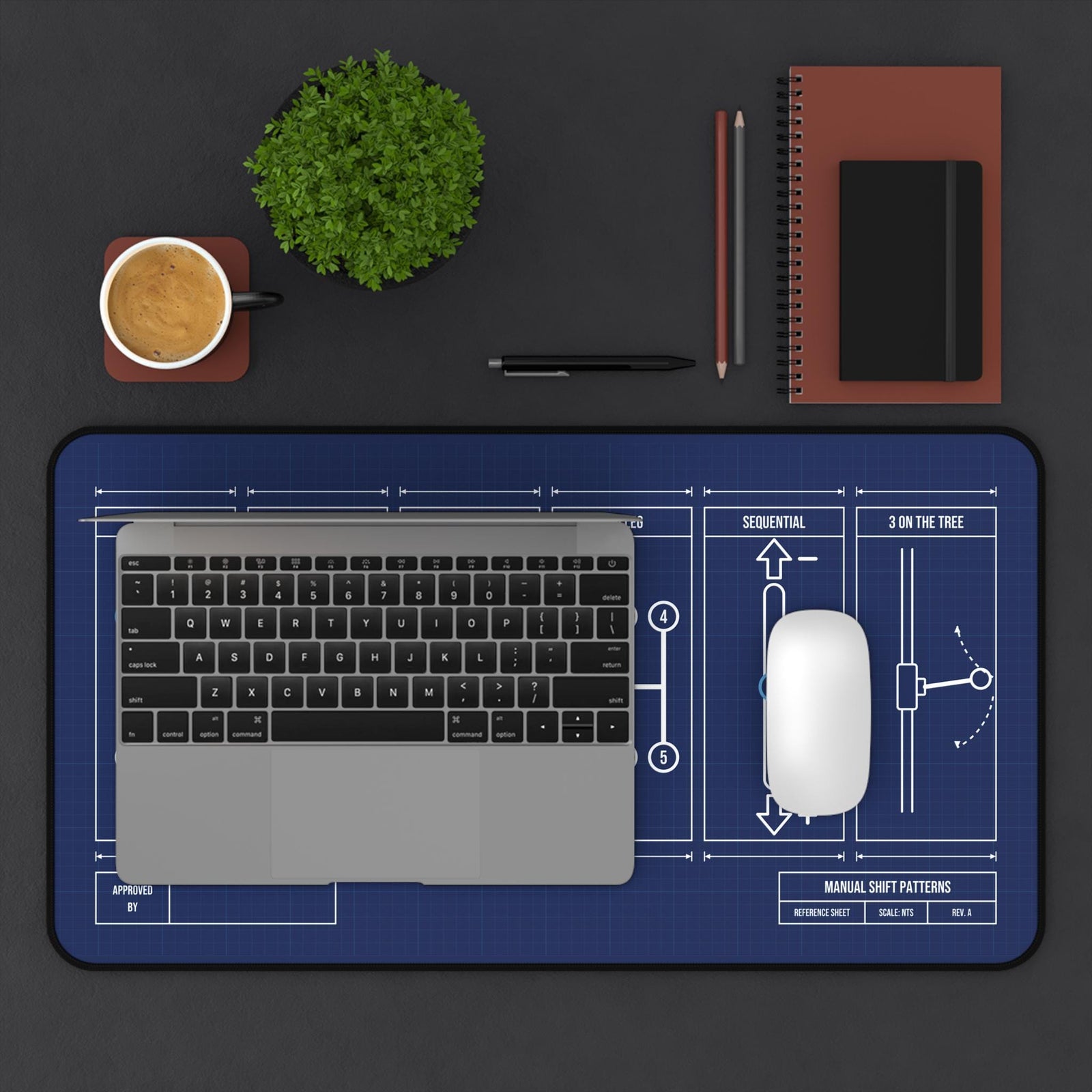 Shift patterns desk mat as a keyboard and mouse pad, top view