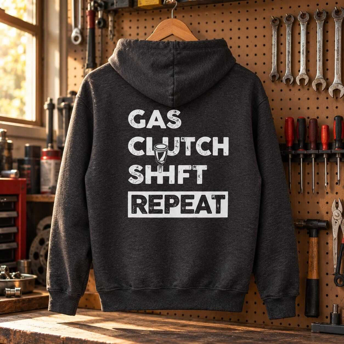Gas Clutch Shift Repeat hoodie - back print