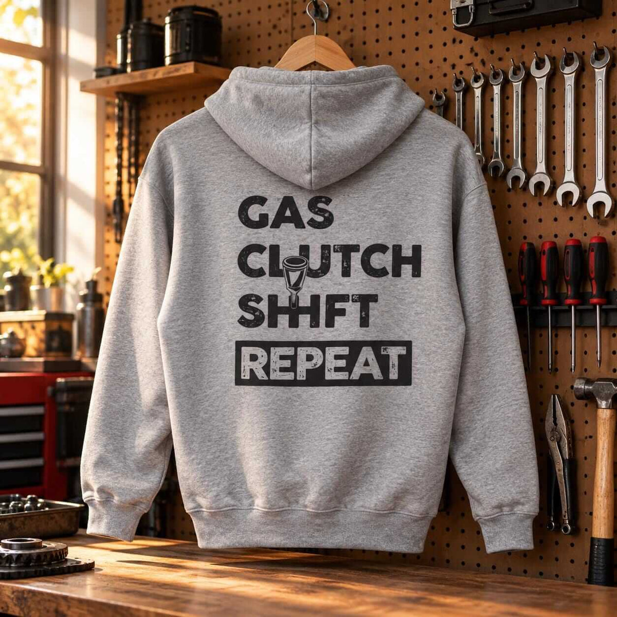 Gas Clutch Shift Repeat hoodie - back print